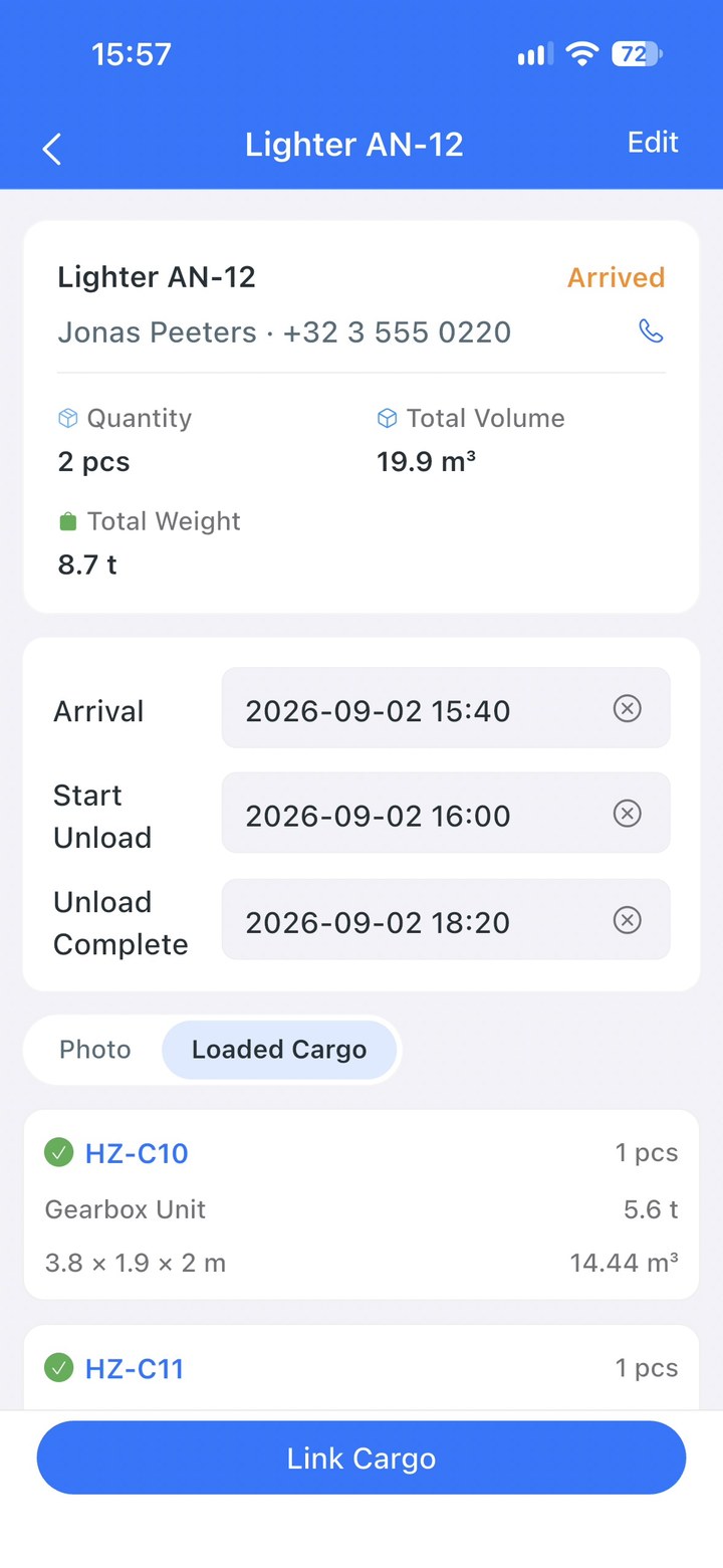 Arrival, gate-in and yard placement, managed online
